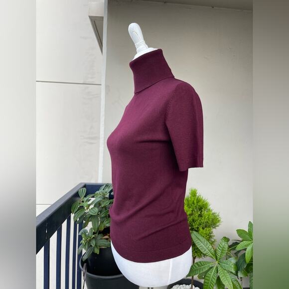 ☘️ Mango Short Sleeve Turtleneck in Burgundy / Mauve, L - Picture 5 of 12